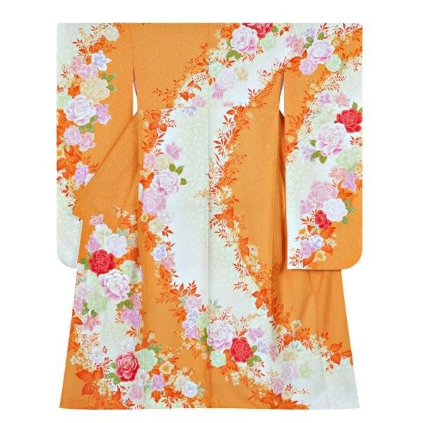 振袖 レンタル 成人式 結婚式 オレンジ 薔薇(絹) 一点物12月〜1月利用 