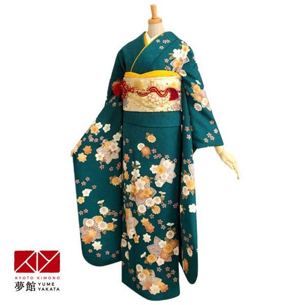 振袖 レンタル 成人式 結婚式 青緑　もみじ(絹) 一点物12月〜1月利用 対応身長154〜165cm RS163