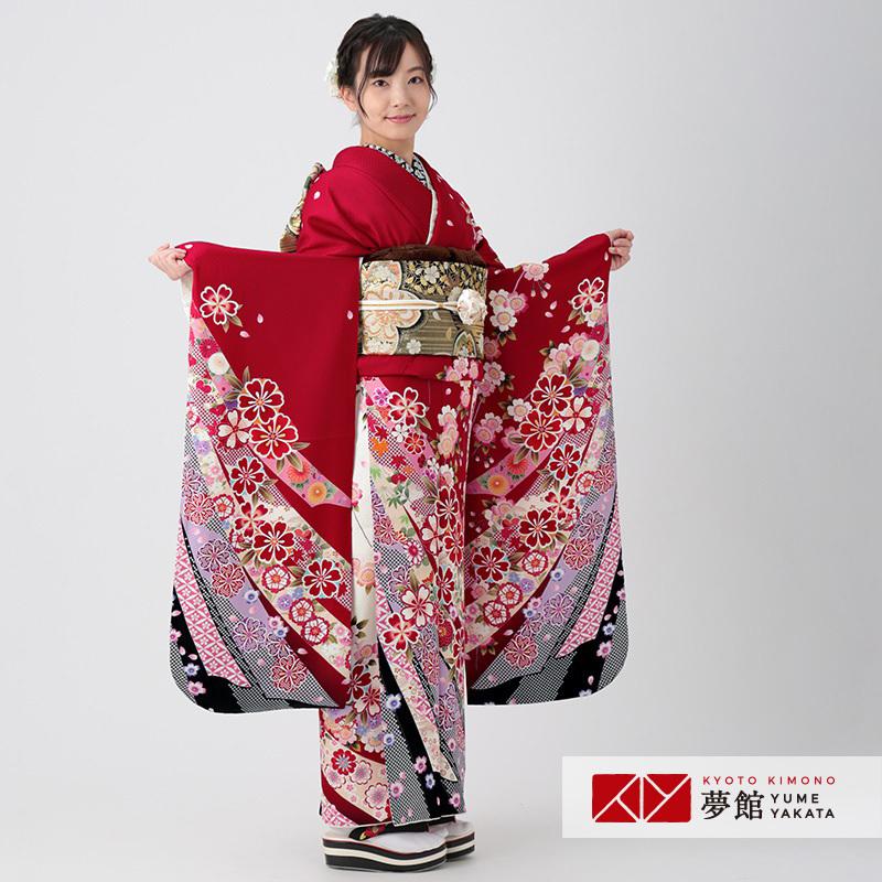 振袖 レンタル 成人式 結婚式 赤　熨斗に枝垂桜(絹) 一点物12月〜1月利用 対応身長154〜165cm RS1656