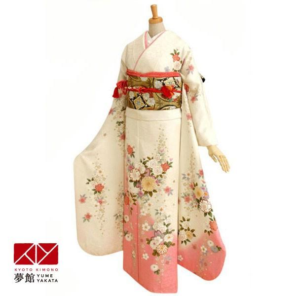 振袖 レンタル 成人式 結婚式 白　ピンク桜(絹) 一点物12月〜1月利用 対応身長147〜154cm RS166