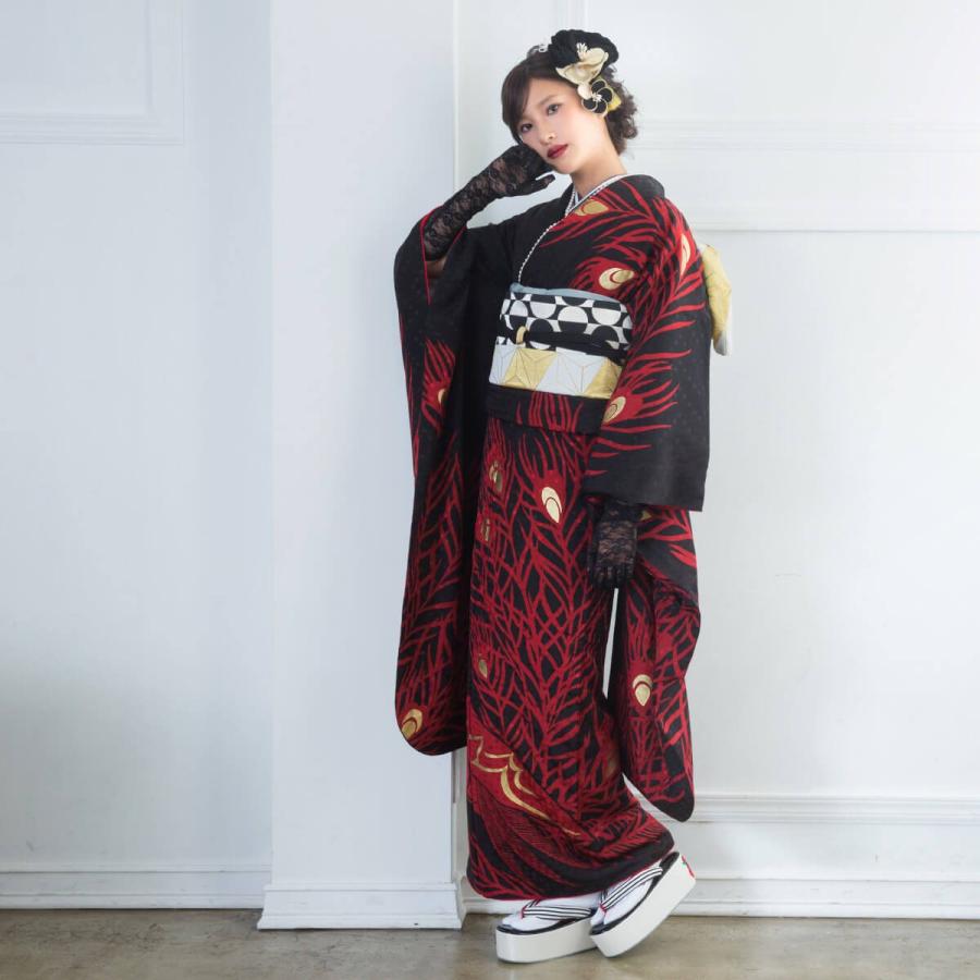 振袖 レンタル 成人式 結婚式 黒 孔雀(絹) モダンアンテナ 振袖 レンタル 成人式 結婚式 黒 孔雀(絹) モダンアンテナ