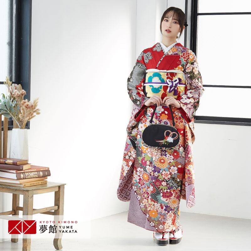 振袖 レンタル 成人式 結婚式 赤 花尽くし（絹） 一点物12月〜1月利用 対応身長154〜165cm RS1701