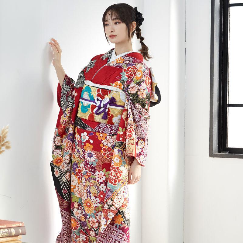 【通常品】 振袖 レンタル 成人式 結婚式 赤 花尽くし（絹） 一点物12月〜1月利用 対応身長154〜165cm RS1701 【DG1508541510】(55080円)