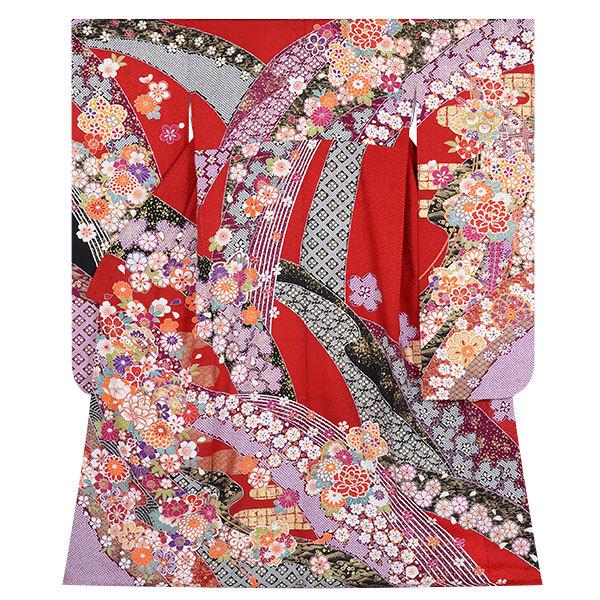 【通常品】 振袖 レンタル 成人式 結婚式 赤 花尽くし（絹） 一点物12月〜1月利用 対応身長154〜165cm RS1701 【DG1508541510】(55080円)