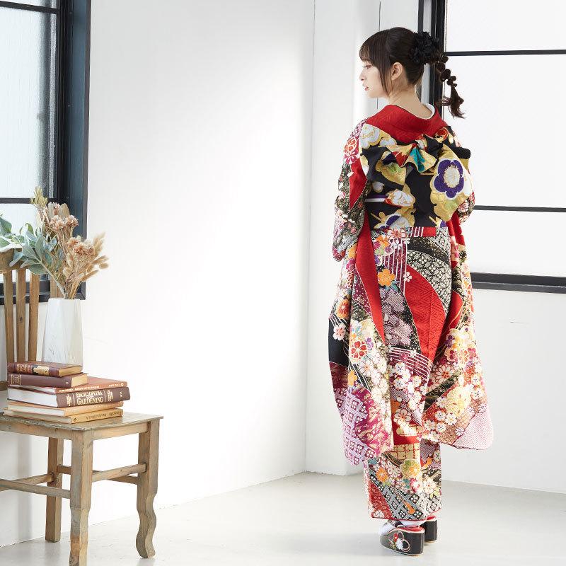 【通常品】 振袖 レンタル 成人式 結婚式 赤 花尽くし（絹） 一点物12月〜1月利用 対応身長154〜165cm RS1701 【DG1508541510】(55080円)