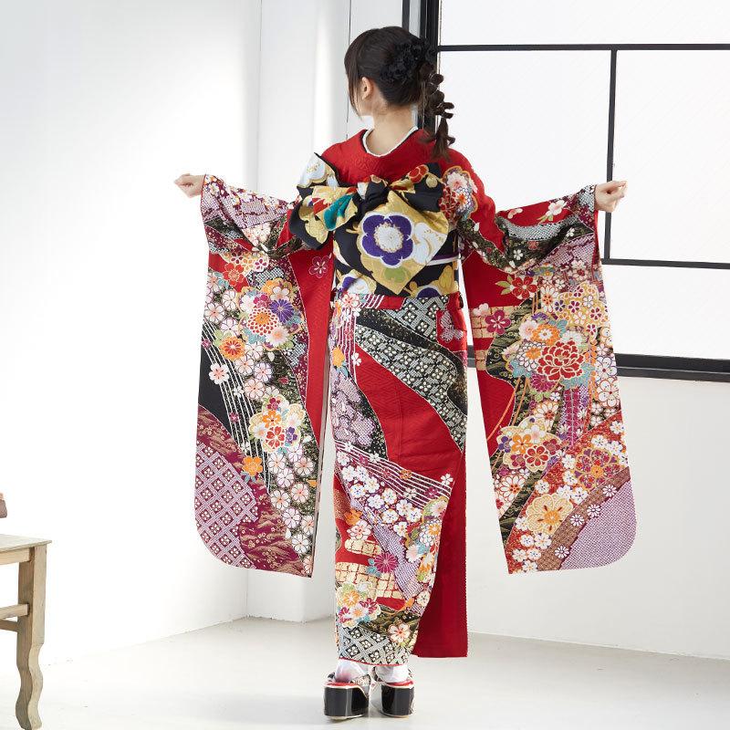 【通常品】 振袖 レンタル 成人式 結婚式 赤 花尽くし（絹） 一点物12月〜1月利用 対応身長154〜165cm RS1701 【DG1508541510】(55080円)
