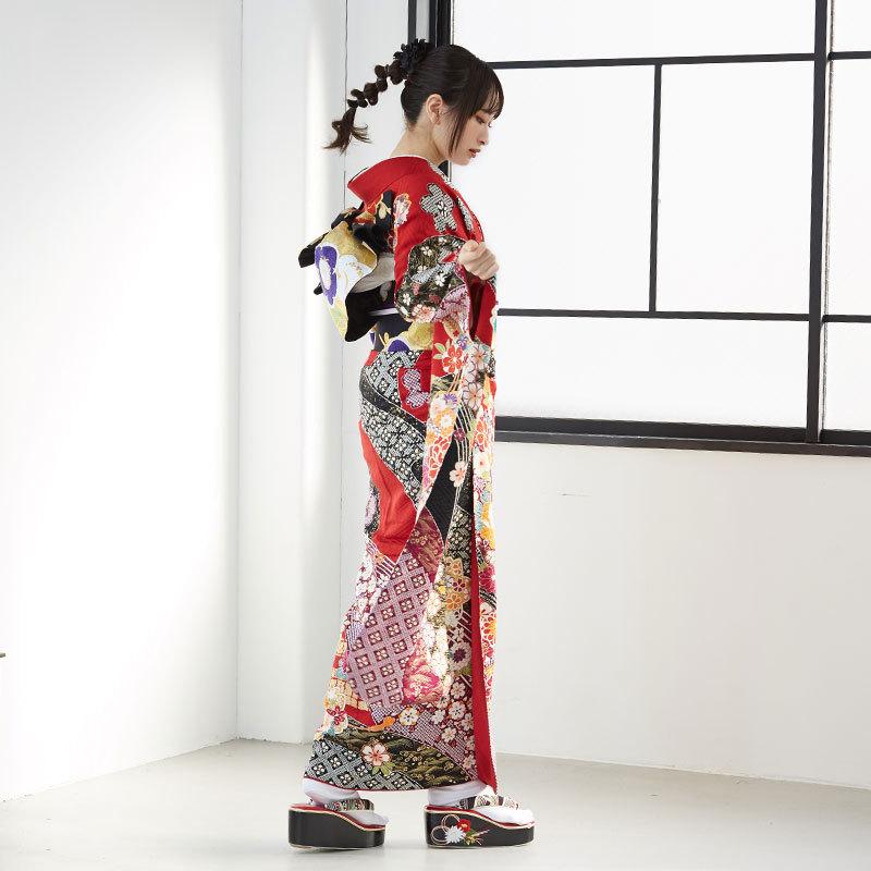【通常品】 振袖 レンタル 成人式 結婚式 赤 花尽くし（絹） 一点物12月〜1月利用 対応身長154〜165cm RS1701 【DG1508541510】(55080円)