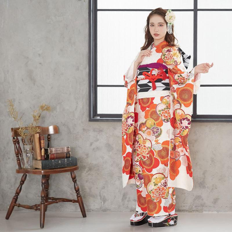 振袖 レンタル 成人式 結婚式 白 紅梅（絹）12月〜1月利用 対応身長154
