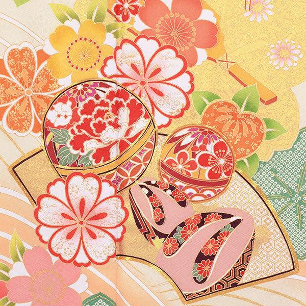 振袖 レンタル 成人式 結婚式 薄黄色 波に扇面鞠と花（絹）12月〜1月