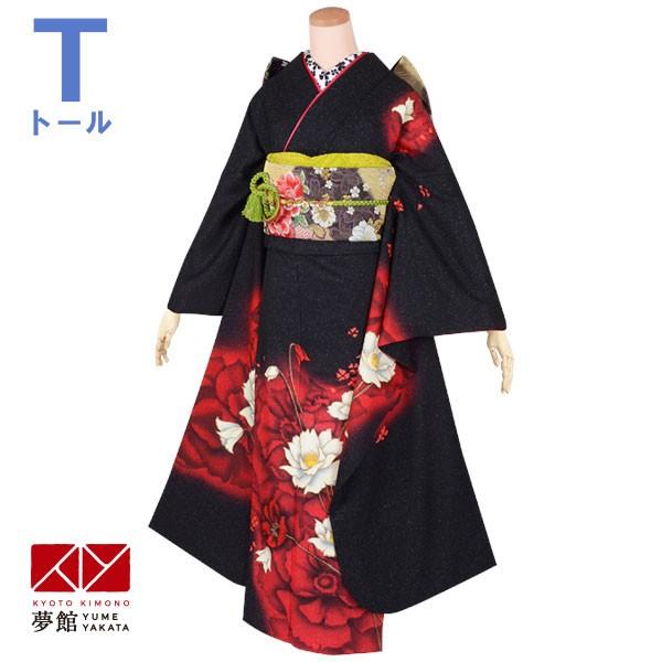 振袖 レンタル 成人式 結婚式 黒 赤白花文様（絹）(R1760)12月〜1月利用 対応身長165〜173cm RS1743