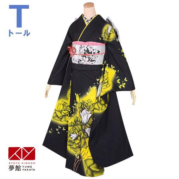 振袖 レンタル 成人式 結婚式 黒 バラと白花に蝶（絹）（R1752）12月〜1月利用 対応身長165〜173cm RS1751