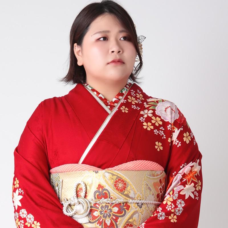 振袖 レンタル 成人式 結婚式 赤 熨斗に菊桜(絹)(特)(R1802)12月〜1月利用 対応身長150〜160cm RS1803の画像