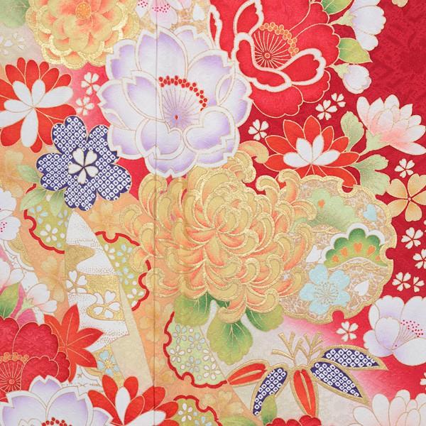 振袖 レンタル 成人式 結婚式 赤 熨斗に菊桜(絹)(特)(R1802)12月〜1月利用 対応身長150〜160cm RS1803の画像