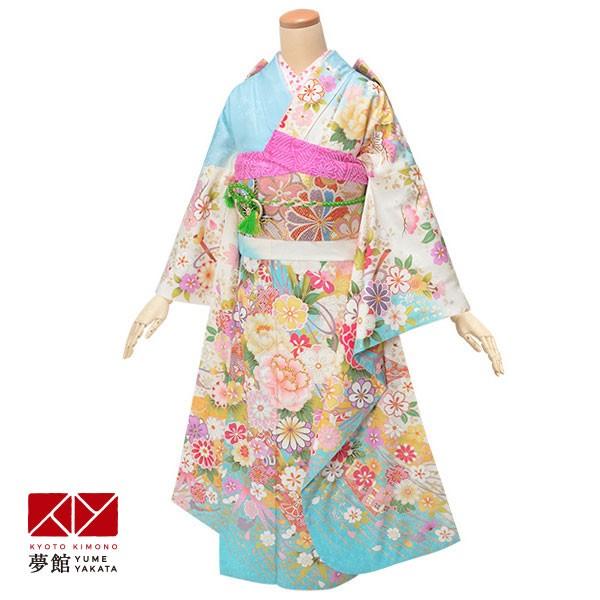 振袖 レンタル レディースファッション 成人式 対応身長160 164cm 結婚式 水色 几帳に花々
