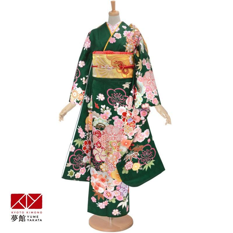 振袖 レンタル 成人式 結婚式 緑 花尽くし(絹)12月〜1月利用 対応身長