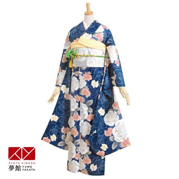 振袖 レンタル 成人式 結婚式 紺 大輪の薔薇と蘭（R287）12月〜1月利用 対応身長154〜165cm RS184