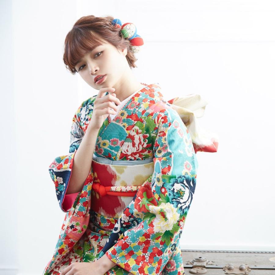 振袖 レンタル 成人式 結婚式 薄青緑 牡丹 モダンアンテナ 12月〜1月利用 対応身長154〜165cm RS1858の画像