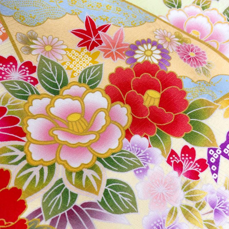 振袖 レンタル 成人式 結婚式 黄ぼかし 吉祥貝桶に四季の花(絹)(R1377)12月〜1月利用 対応身長165〜169cm RS1865の画像