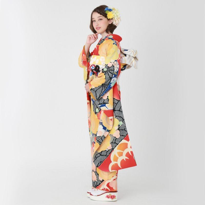 振袖 レンタル 成人式 結婚式 朱色 梅尽くし 芸艸堂 12月〜1月利用 対応身長154〜165cm RS1881の画像