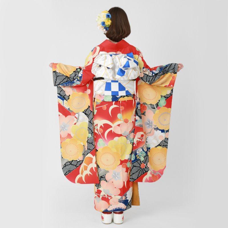 振袖 レンタル 成人式 結婚式 朱色 梅尽くし 芸艸堂 12月〜1月利用 対応身長154〜165cm RS1881の画像