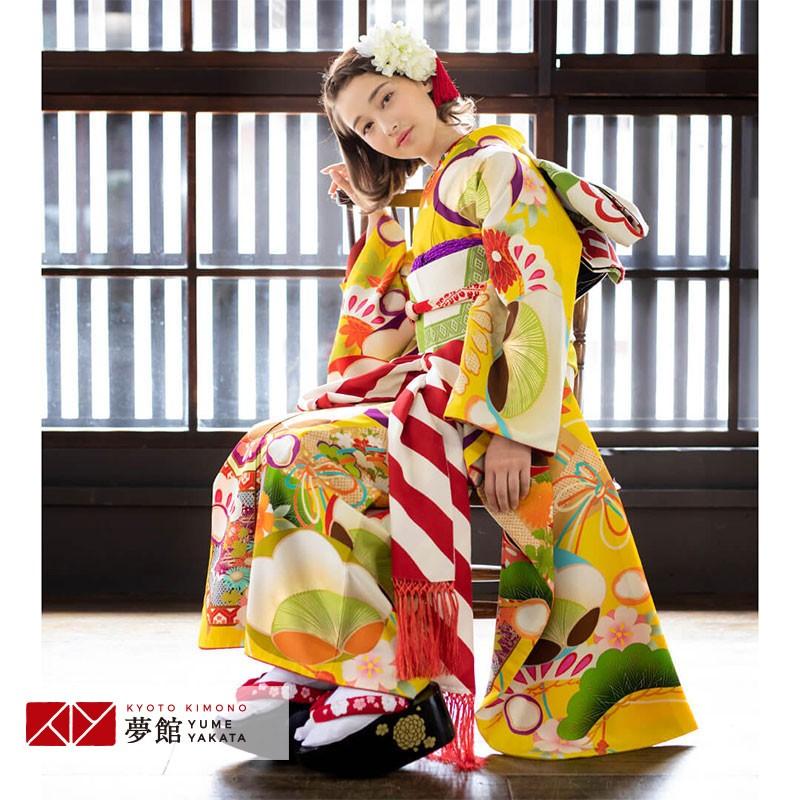振袖 レンタル 成人式 結婚式 黄色 貝桶と桧扇に梅(絹) 芸艸堂 12月〜1月利用 対応身長154〜165cm RS1882