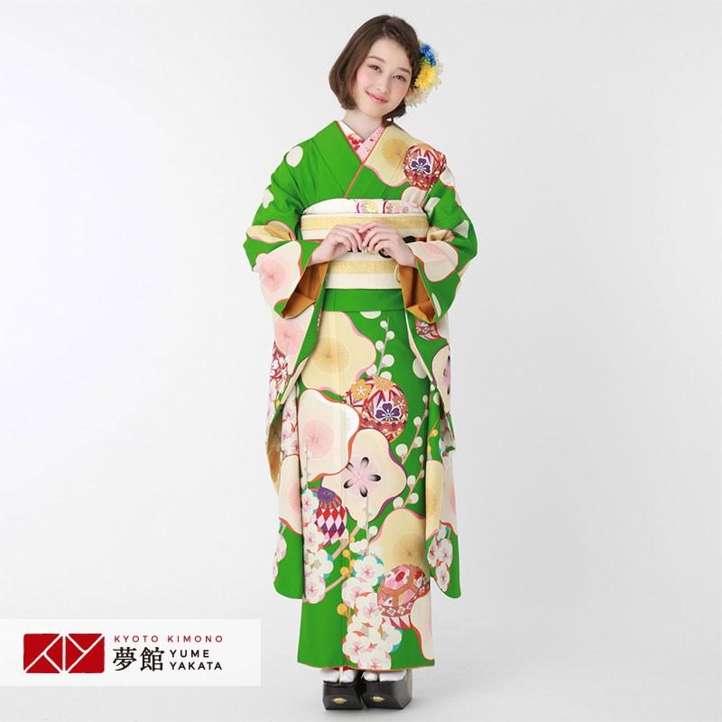 振袖 レンタル 成人式 結婚式 緑 枝梅と毬 芸艸堂12月〜1月利用 対応