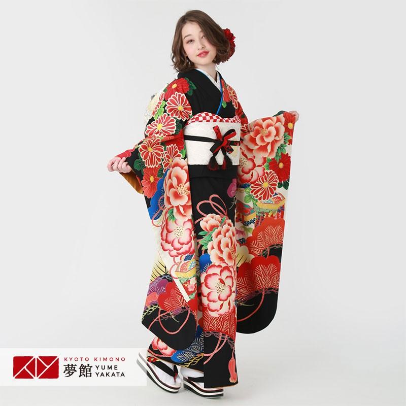 Xmiss（キスミス） 振袖 レンタル 成人式 結婚式 黒 牡丹に松貝桶