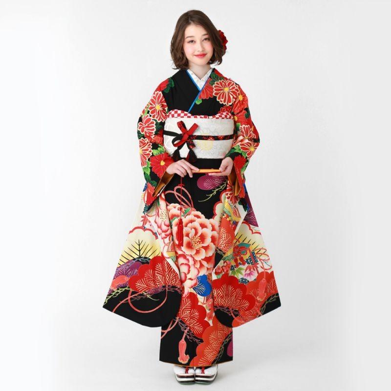 Xmiss（キスミス） 振袖 レンタル 成人式 結婚式 黒 牡丹に松貝桶