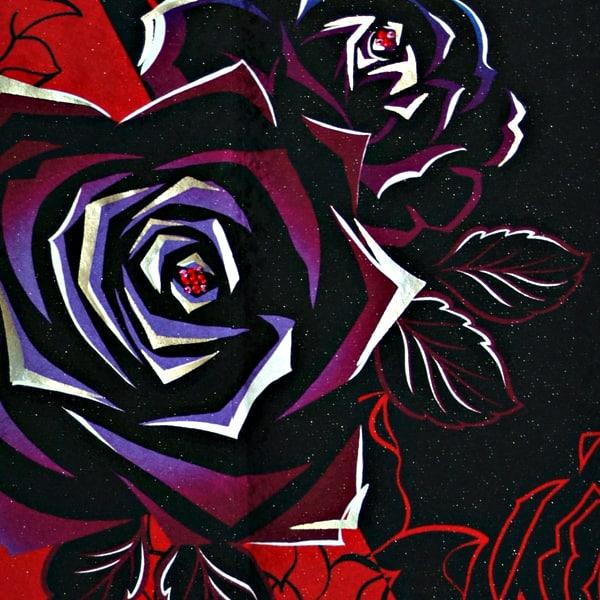 振袖 レンタル 成人式 結婚式 訳あり商品 安い 黒赤 薔薇(絹)(R1137)12月〜1月利用 対応身長154〜165cm RS1898の画像