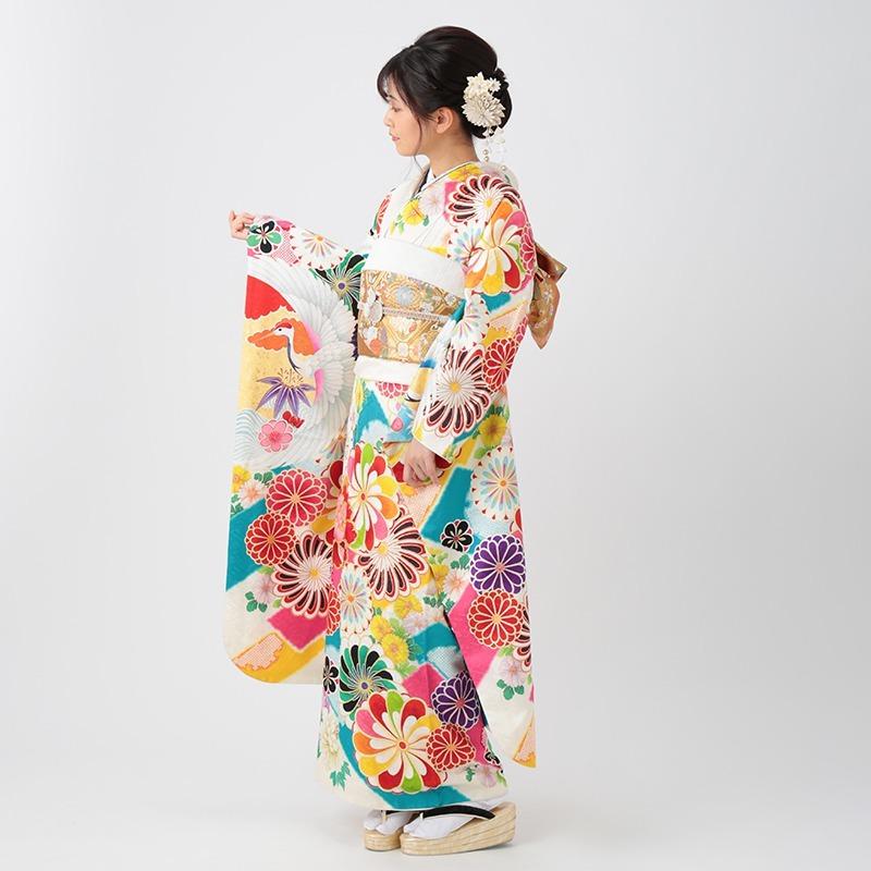 振袖 レンタル 成人式 結婚式 白 牡丹にねじ梅鶴 紅一点 12月〜1月利用