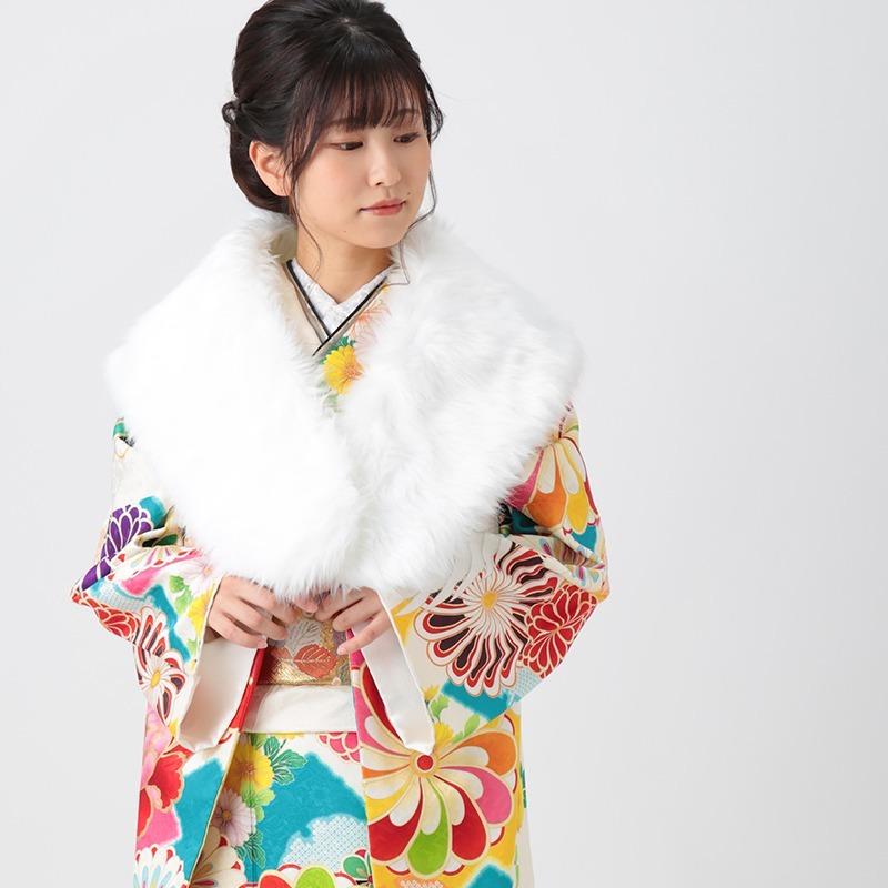 振袖 レンタル 成人式 結婚式 白 牡丹にねじ梅鶴 紅一点 12月〜1月利用