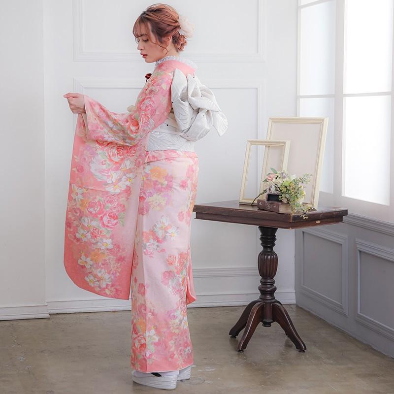 振袖 レンタル 成人式 結婚式 ピンク 薔薇尽し(絹)(R1491) LIZ 振袖 レンタル 成人式 結婚式 ピンク 薔薇尽し(絹)(R1491) LIZ