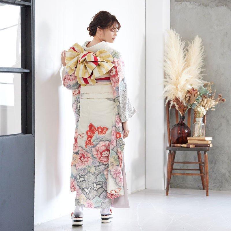 振袖 レンタル 成人式 結婚式 白×グレー 総絞り 胡蝶に牡丹 振袖 レンタル 成人式 結婚式 白×グレー 総絞り 胡蝶に牡丹