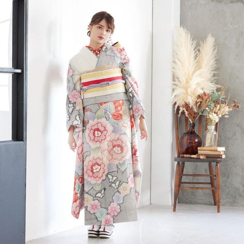 振袖 レンタル 成人式 結婚式 白×グレー 総絞り 胡蝶に牡丹 振袖 レンタル 成人式 結婚式 白×グレー 総絞り 胡蝶に牡丹