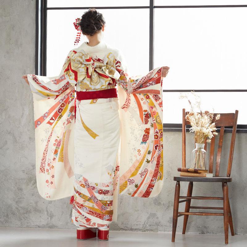 ❪6915❫ ✿ 振袖フルセット✿白 熨斗目 桜 成人式 6915❫ ✿ 振袖フルセット✿白 熨斗目 桜 成人式