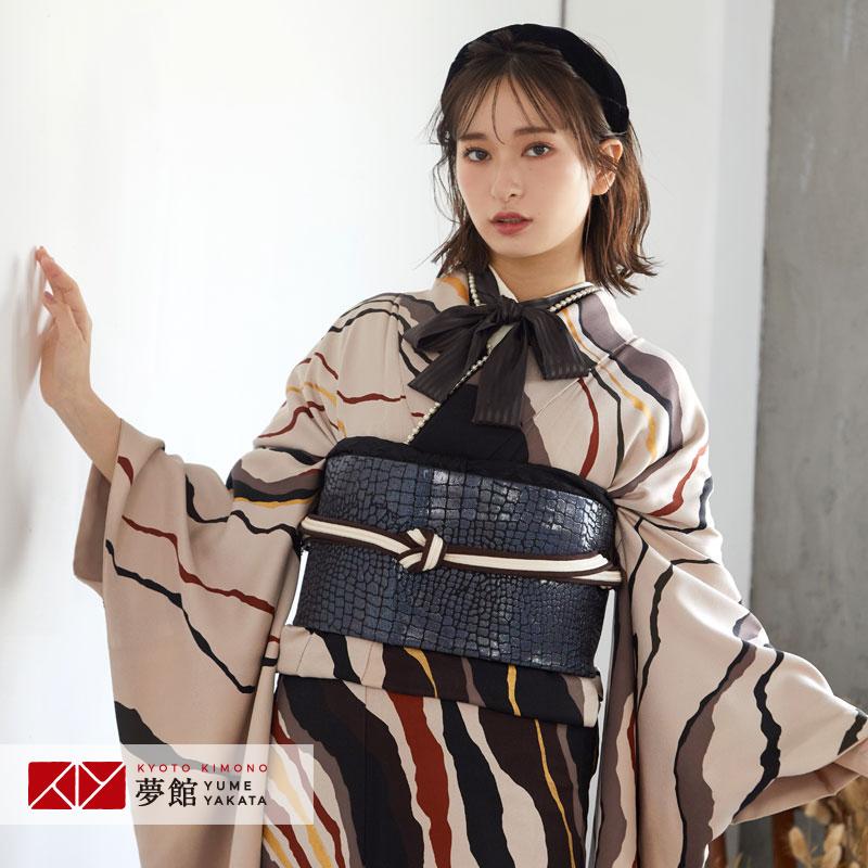 振袖 レンタル 成人式 結婚式 ベージュ 斜めよろけ縞12月〜1月利用 対応身長160〜164cm RS1958