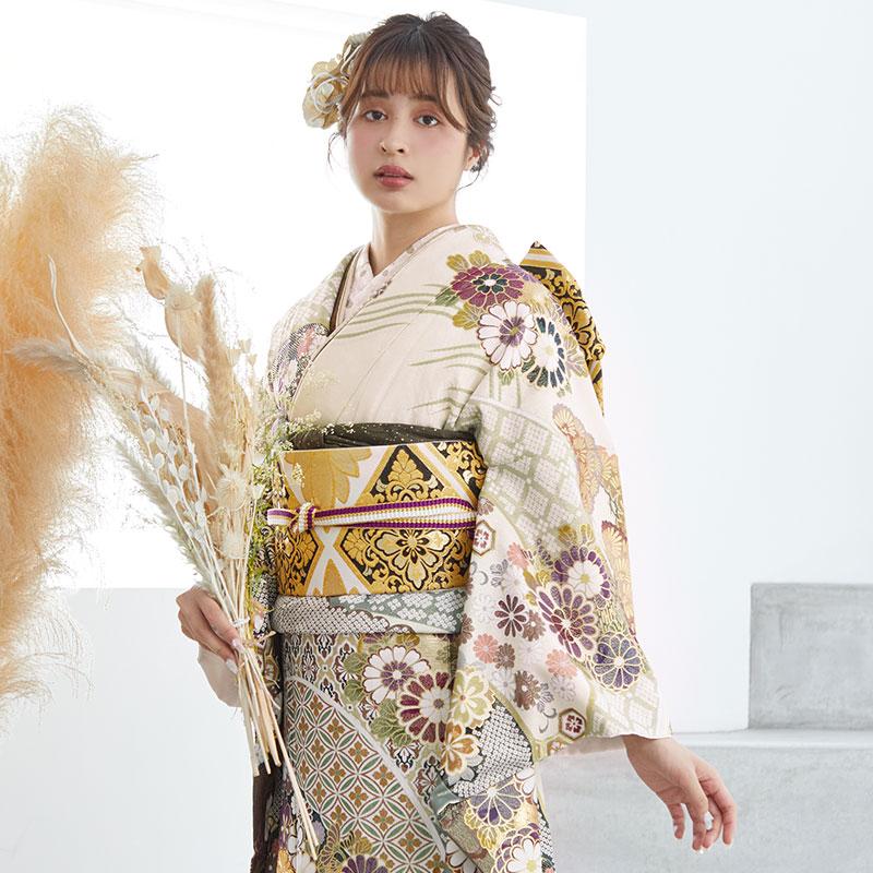 振袖 レンタル 成人式 結婚式 クリーム 菊花丸文桂由美 12月〜1月利用