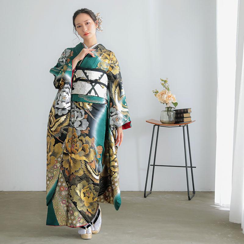 YUMI KATSURA（ユミカツラ） 振袖 レンタル 成人式 結婚式 深緑 牡丹に