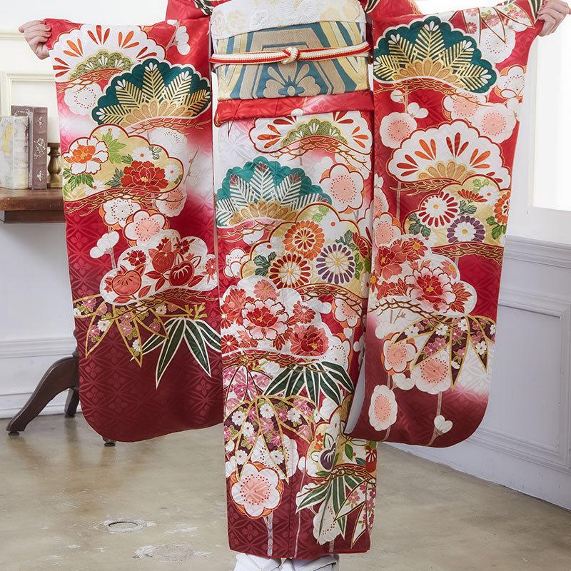 吉澤友禅 赤地 熨斗柄 松竹梅 振袖 振袖 レンタル 成人式 結婚式 吉澤の友禅赤 松竹梅 吉澤の友禅12月〜1