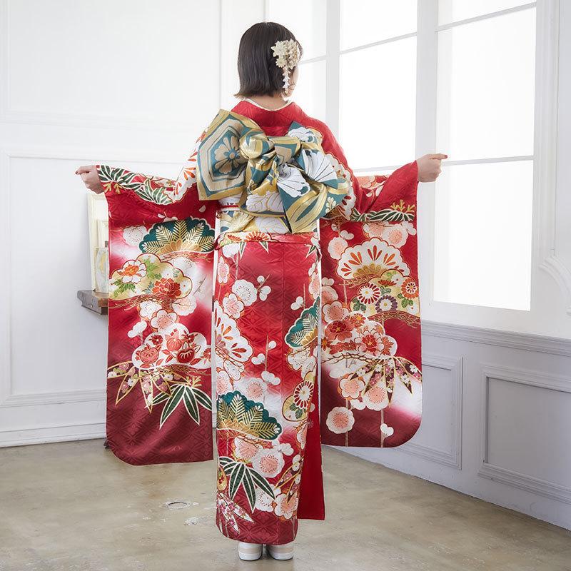 振袖 レンタル 成人式 結婚式 吉澤の友禅赤 松竹梅 吉澤の友禅 12月〜1