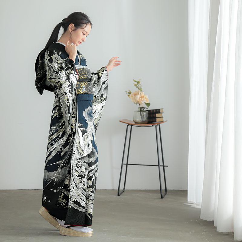 振袖 レンタル 成人式 結婚式 ブルー×黒 鳳凰 Beautiful Japan12月〜1
