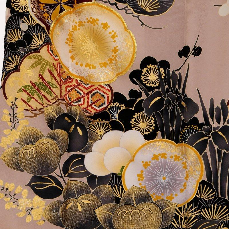 匿名配送 振袖 レンタル 成人式 結婚式 ピンクベージュ 松に吉祥花（R1990）Vサンク 12月〜1月利用 対応身長165〜169cm RS2019 【CEG2957923293】(108000円)