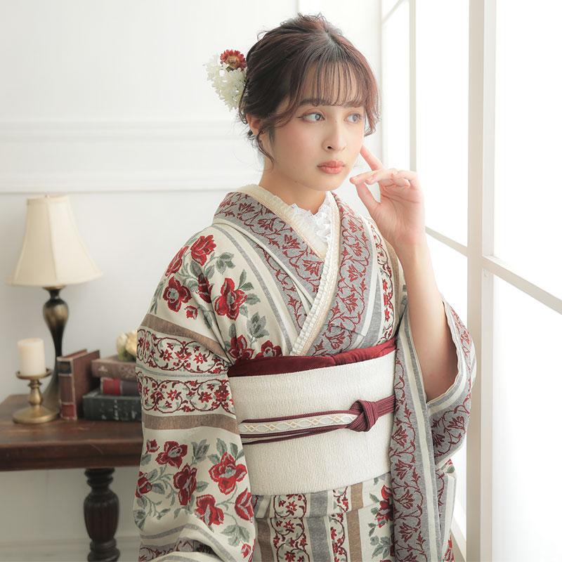 和風館　振り袖　ゴブラン織調薔薇 振袖レンタル 和風館 生成 ゴブラン織調薔薇 成人式 結婚式 対応