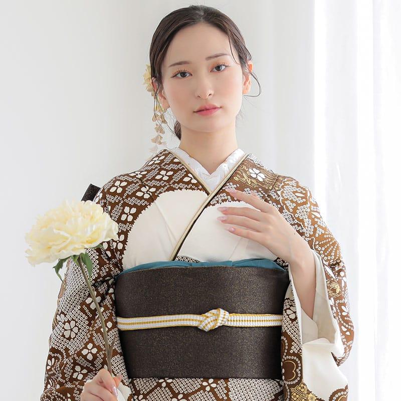 定価108000円セール開催中！振袖 レンタル 成人式 結婚式 白×茶