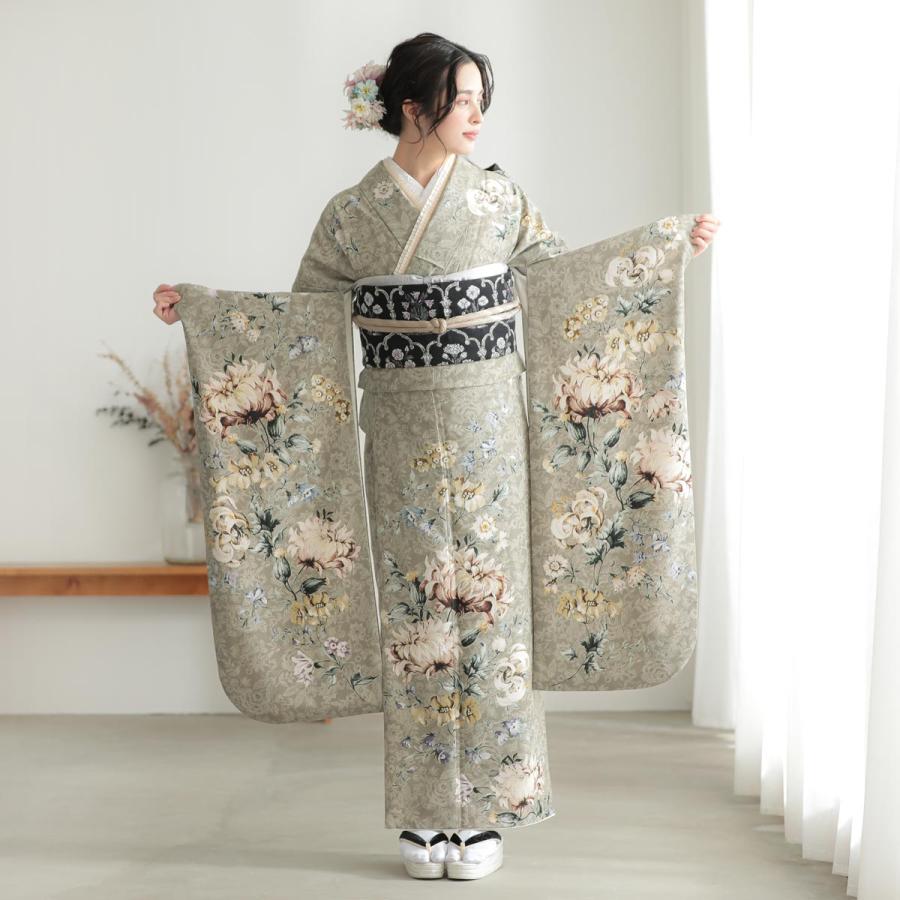 振袖 レンタル 成人式 結婚式 モスベージュ 花更紗 JILL STUART12月〜1