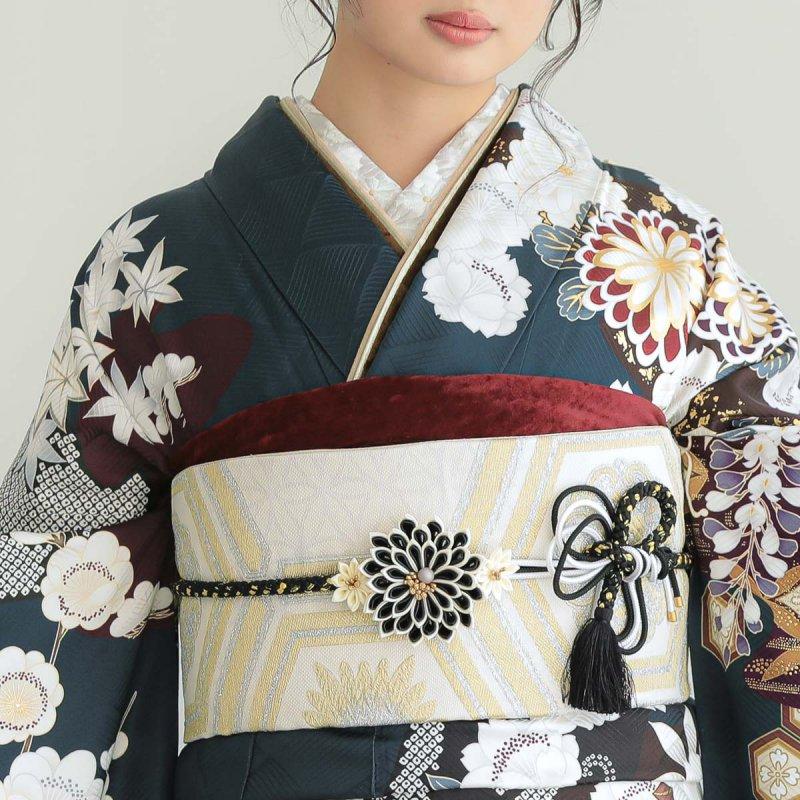 振袖 レンタル 成人式 結婚式 鉄紺 道長取りに手毬菊12月〜1月利用