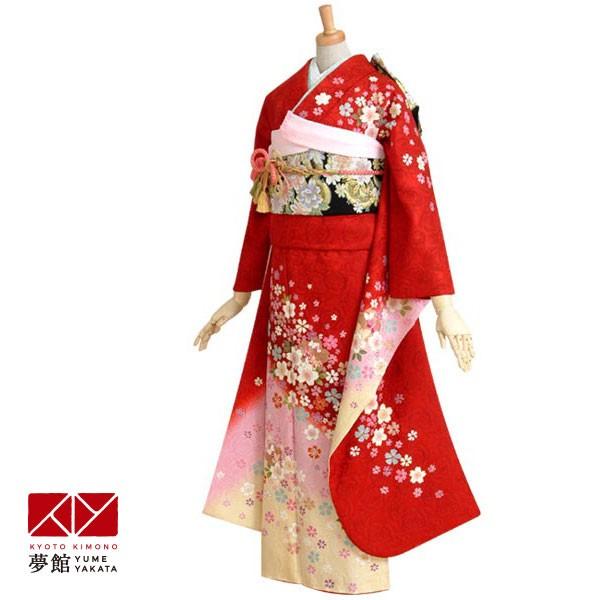 振袖 レンタル 成人式 結婚式 訳あり商品 安い 赤薔薇地模様　桜ピンクぼかし(絹)12月〜1月利用 対応身長154〜165cm RS211