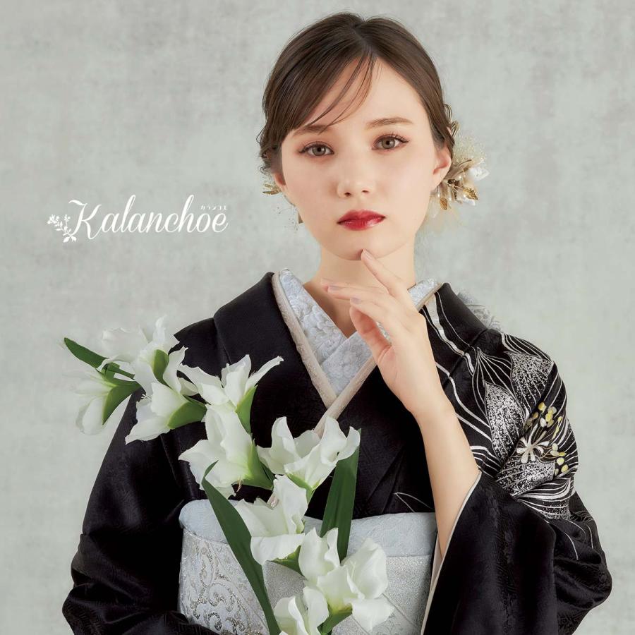 振袖 レンタル 成人式 結婚式 黒 銀月下美人 カランコエ 12月〜1月利用