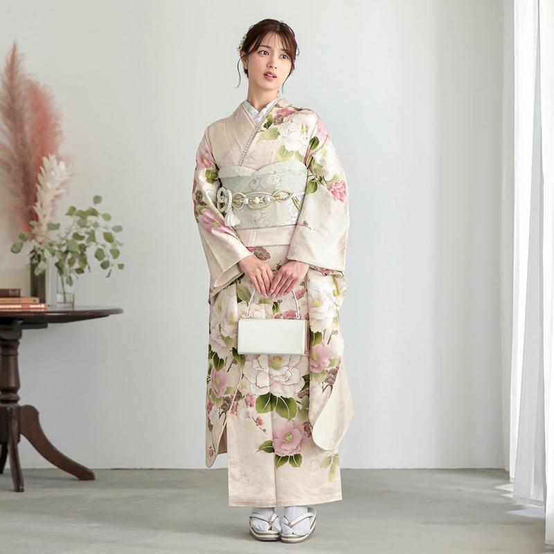 振袖 レンタル 成人式 結婚式 桜鼠 椿に梅12月〜1月利用 対応身長154