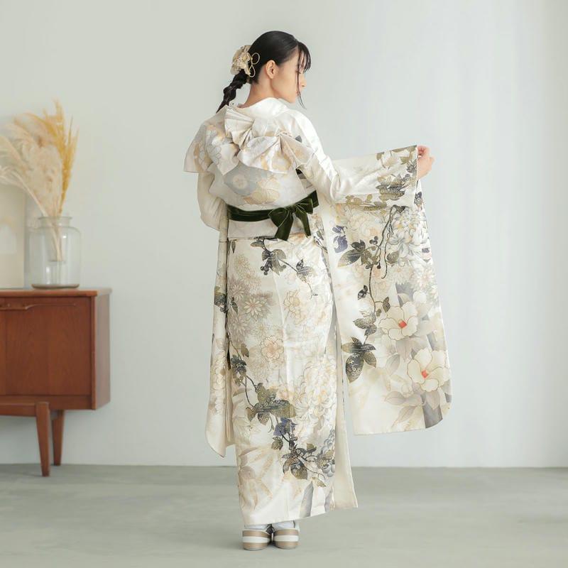 振袖 レンタル 成人式 結婚式 白 菊に蔦 さくら12月〜1月利用 対応身長